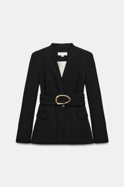 ZARA БЛЕЙЗЕР С ПОЯСОМ И ПРЯЖКОЙ, ЧЕРНЫЙ