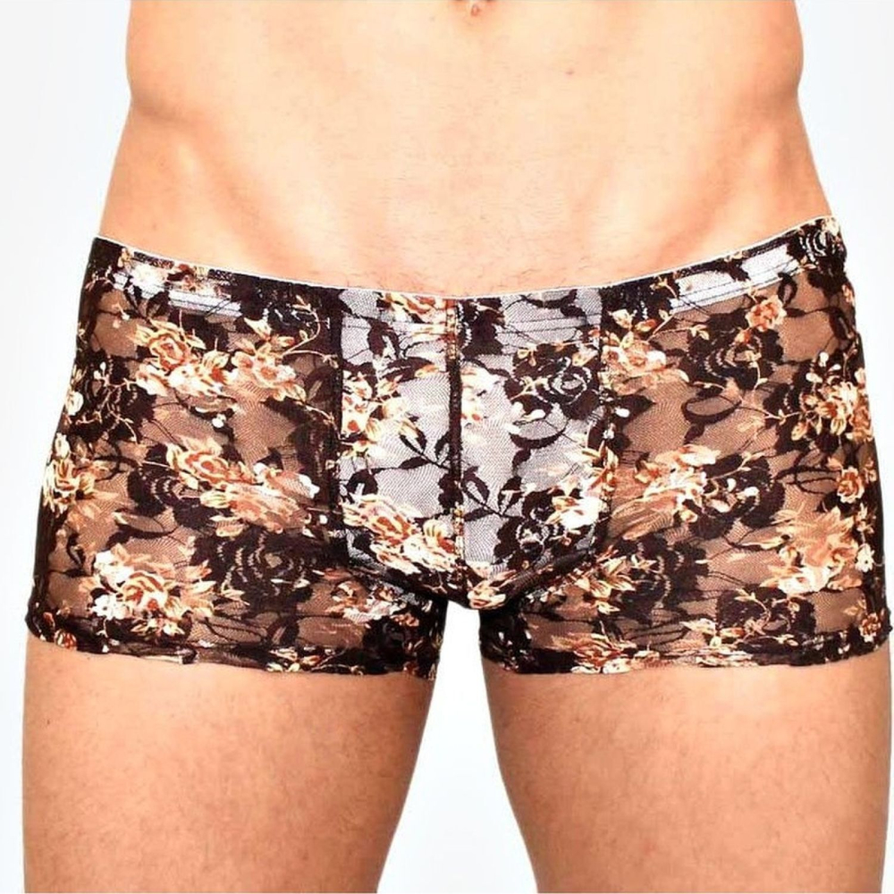 Мужские сетчатые боксеры с бежевыми розами Rose Boxer (Размер: S) (Цвет: черный)