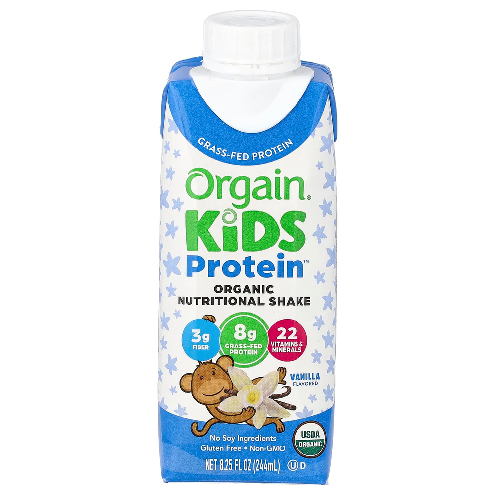 Orgain, Kids Protein™, органический питательный коктейль, ваниль, 4 пакетика по 244 мл (8,25 жидк. унции)