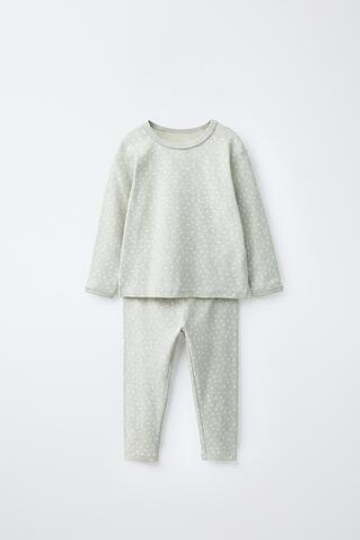 ZARA ПИЖАМА С АЖУРНЫМ УЗОРОМ И ЦВЕТОЧНЫМ ПРИНТОМ, ЗЕЛЕНОВАТЫЙ