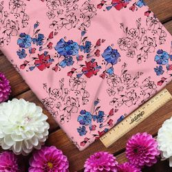 Ткань ниагара красные и синие цветы