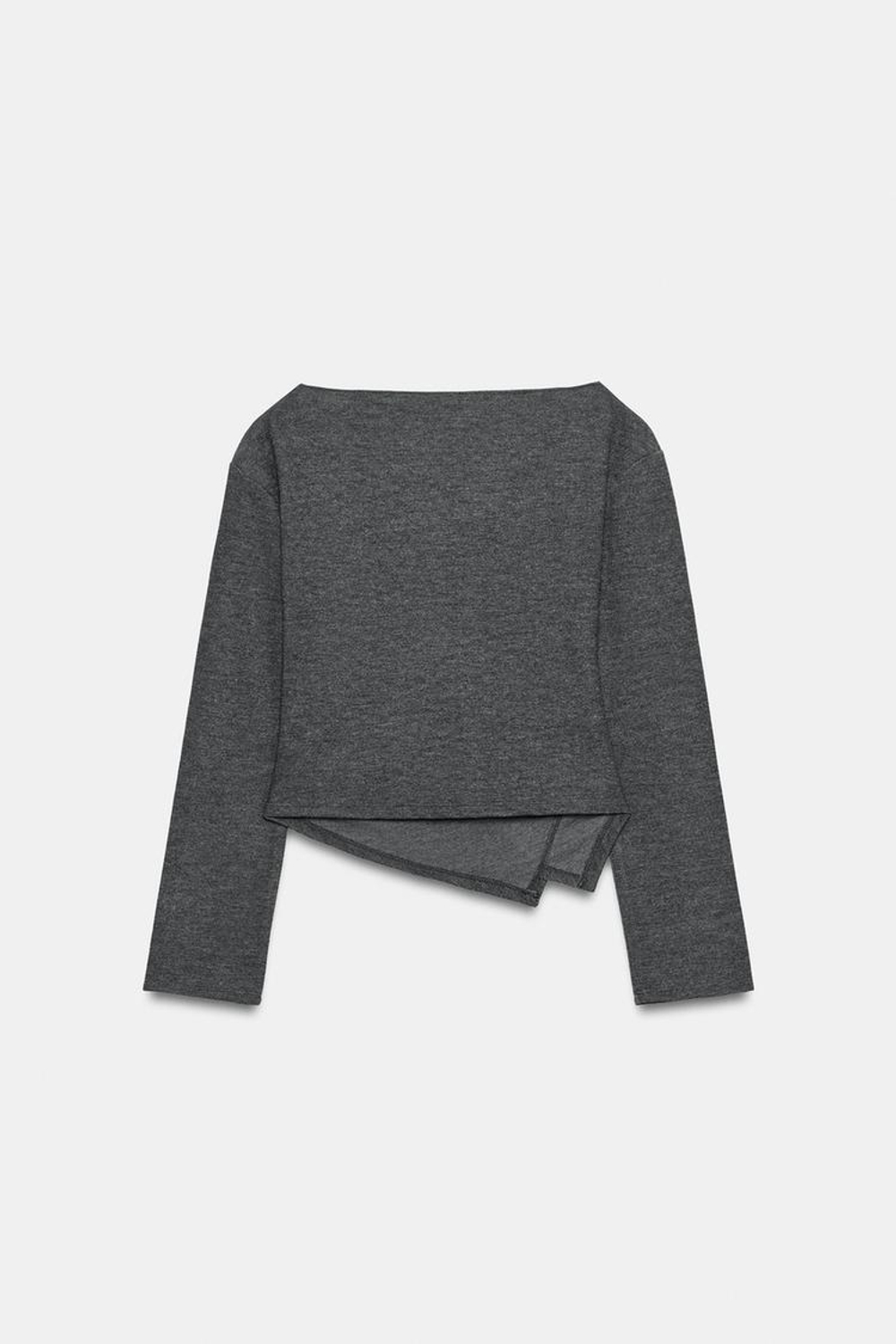 ZARA ТОП ИЗ МЯГКОЙ ТКАНИ С БРОШЬЮ, ТЕМНО-СЕРЫЙ