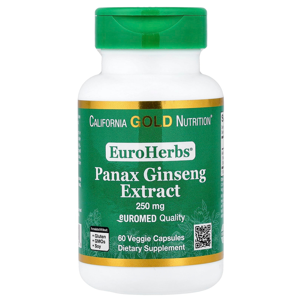 California Gold Nutrition, EuroHerbs®, экстракт женьшеня обыкновенного, качество Euromed, 250 мг, 60 растительных капсул