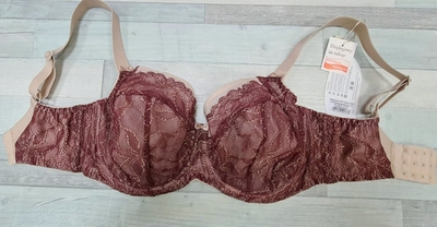 Бюстгальтер plus size с мягкой чашкой из гипюра с люрексом (Размер: 95F) (Цвет: светло-бордовый)