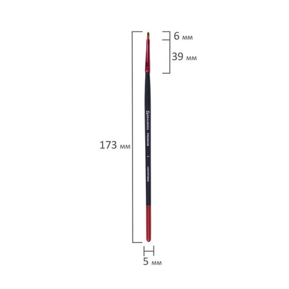 Кисть синтетика плоская № 1, Brauberg Premium