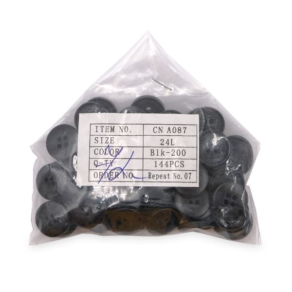 Пуговицы 4 прокола 24L=15 мм, (Blk-200 (черный)) CN, 144 шт, S090084