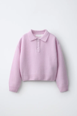 ZARA СВИТЕР ПОЛО ИЗ 100% КАШЕМИРА, РОЗОВЫЙ