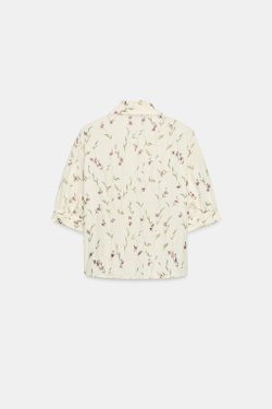 ZARA РУБАШКА С ВЫШИВКОЙ И БИСЕРОМ, ЭКРЮ/ЗЕЛЕНЫЙ
