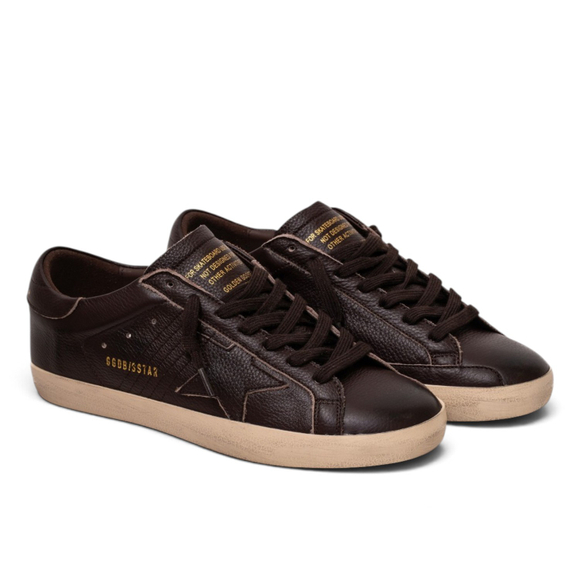 Men's Super-Star in dark brown leather with tone-on-tone leather star