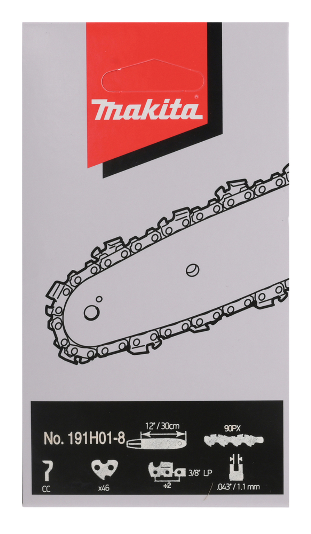 Цепь, длина 30 см/12, шаг 3/8, паз 1,1 мм, 46 звеньев, 90PX Makita 191H01-8