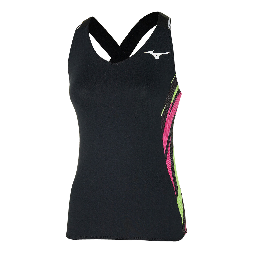 Женская теннисная майка Mizuno Printed Tank Top Women - Black, Multicoloured