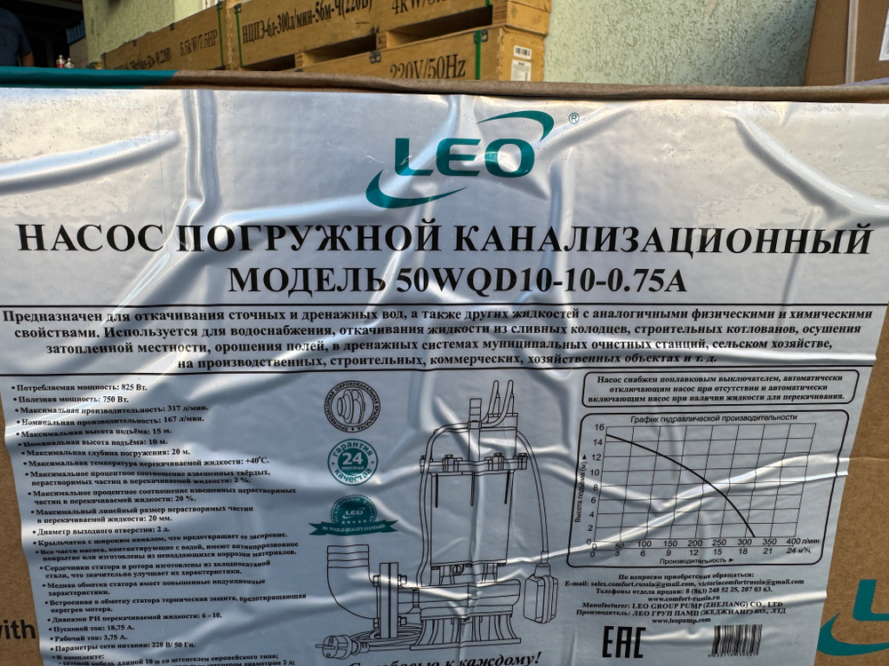 Насос дренажный "LEO" модель 50WQD10-10-0.75A