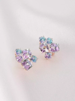 Серьги гроздья Мираж с сиреневыми кубиками Swarovski