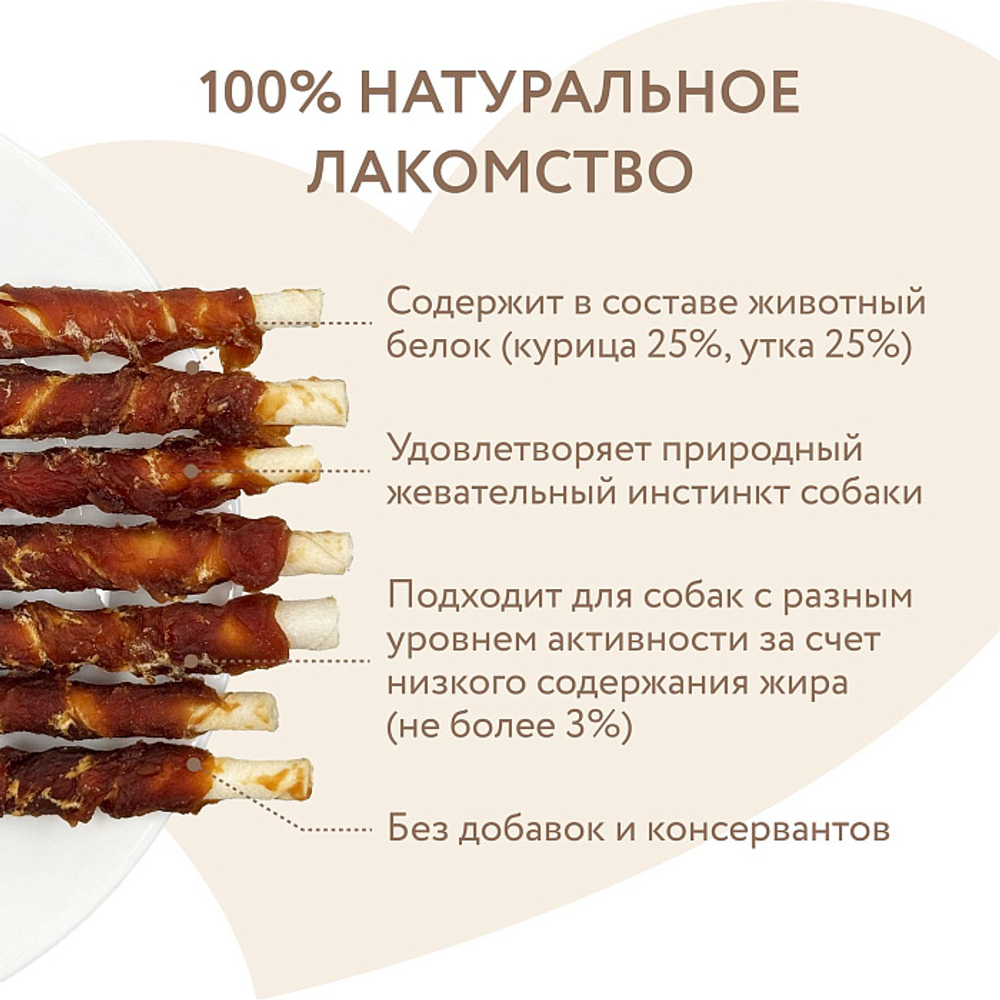 Лакомство для собак на каждый день палочки с куриным и утиным мясом Мнямс 340г