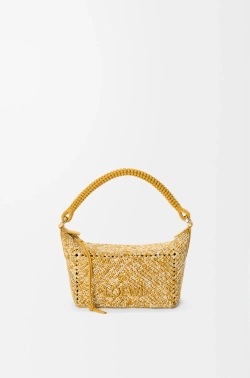 Loewe Мини-сумка Cala из телячьей кожи и рафии, горчичный