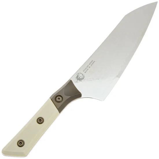 Нож кухонный Microtech Chef's Knife 3000B-16IVPR, San Mai Damascus M390, Bronze Titanium / Ivory G-10 - рукоять G10 / титан, сталь - San Mai Damascus M390