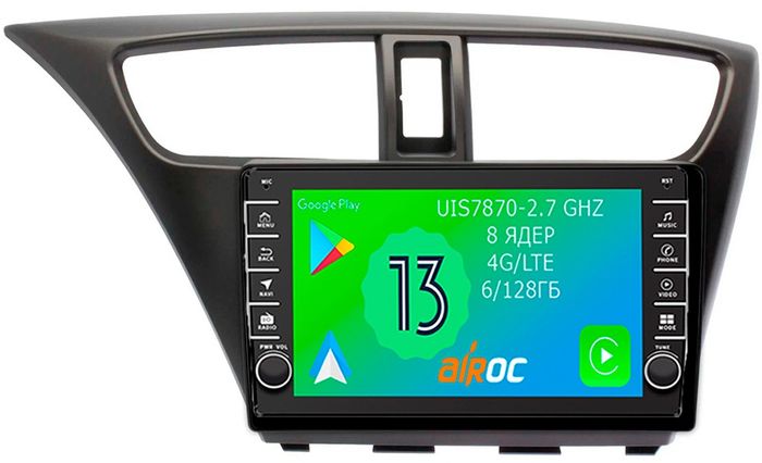Магнитола для Honda Civic 9 2012-2015 (хэтчбэк) - Airoc AB-1901 (кнопки и крутилки), Android 13, Быстрая, SIM-слот, CarPlay