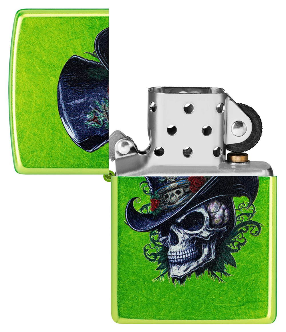 Зажигалка ZIPPO Steampunk Skeleton с покрытием Lurid™, латунь/сталь, зеленая, глянцевая, 38x13x57 мм