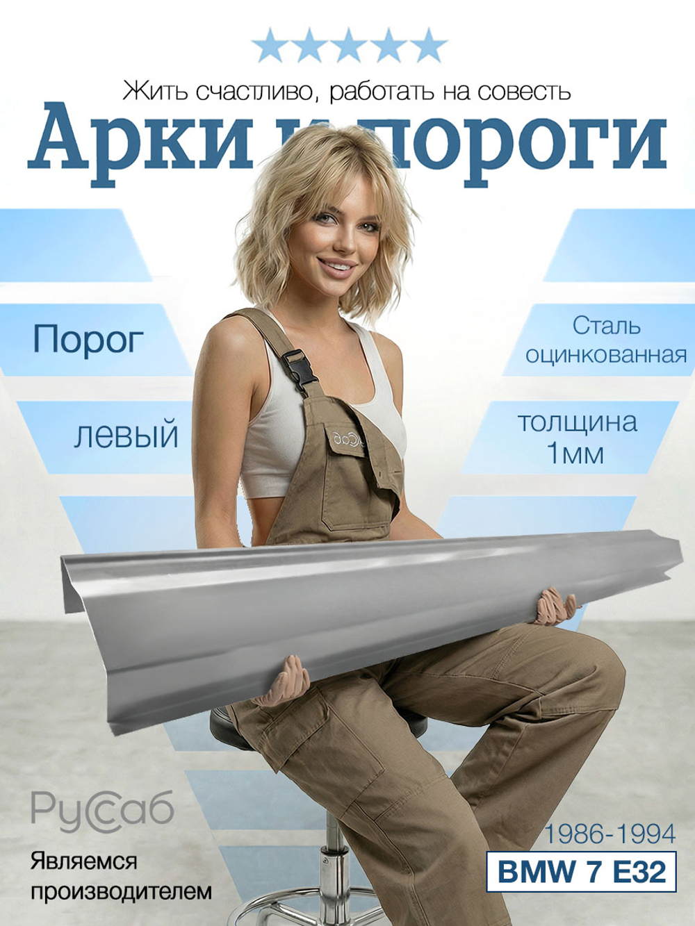 Порог левый BMW 7 Series E32 1986-1994 (1мм)