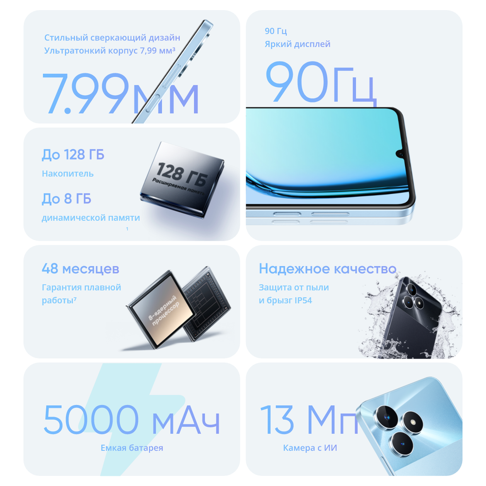Смартфон realme Note 50 3/64 ГБ RU, Dual nano SIM, небесно-голубой