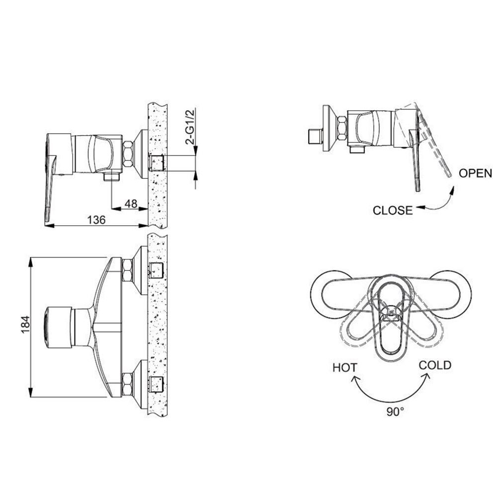 СМЕСИТЕЛЬ ДЛЯ ВАННОЙ КОМНАТЫ ДЛЯ ДУША BRAVAT LOOP F9124182CP-01-RUS