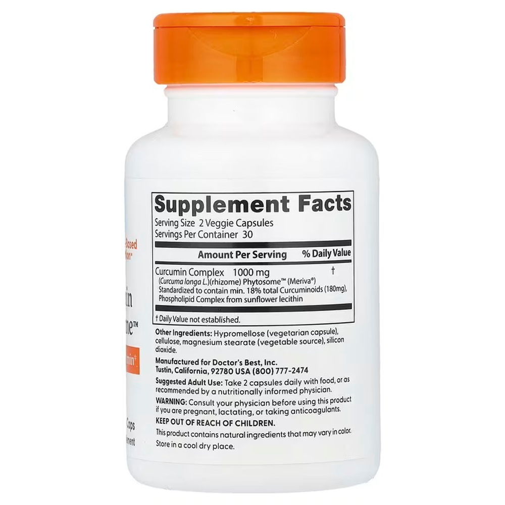 Doctor's Best, Куркумин фитосомный ™, 60 растительных капсул (500 мг на капсулу)