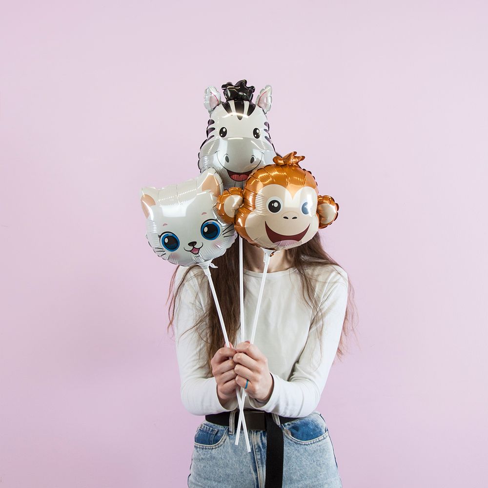Шар (9''/23 см) Мини-фигура, Голова, Милый Котенок, Белый, 1 шт.