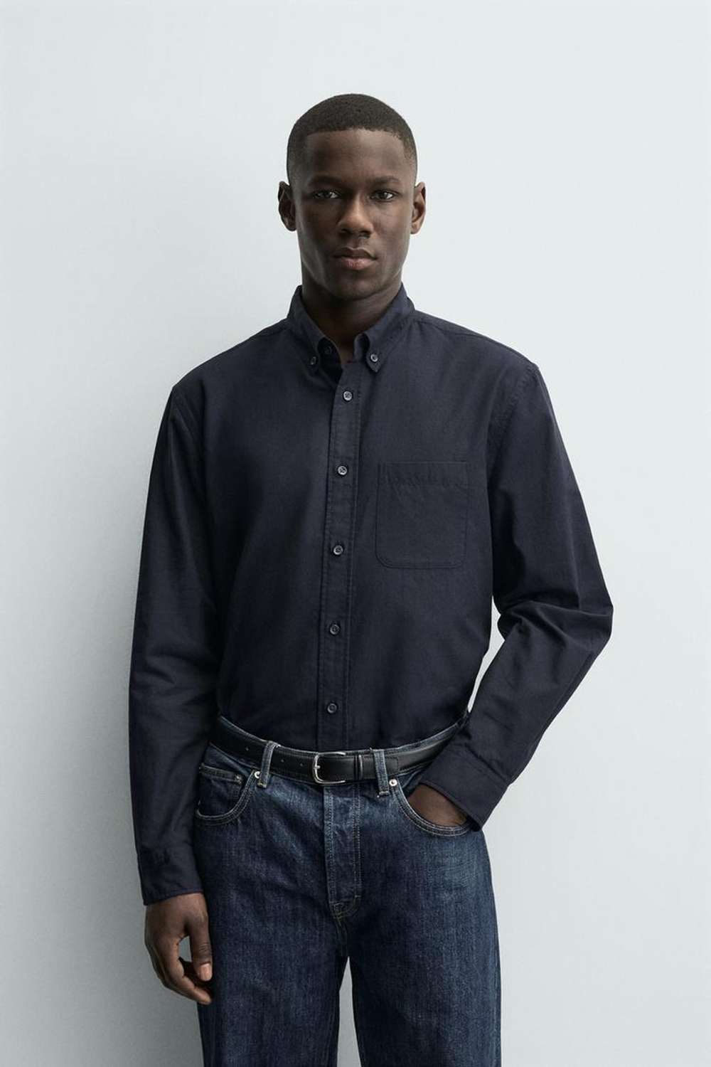 ZARA РУБАШКА ИЗ МЯГКОГО ХЛОПКА, МОРСКОЙ СИНИЙ