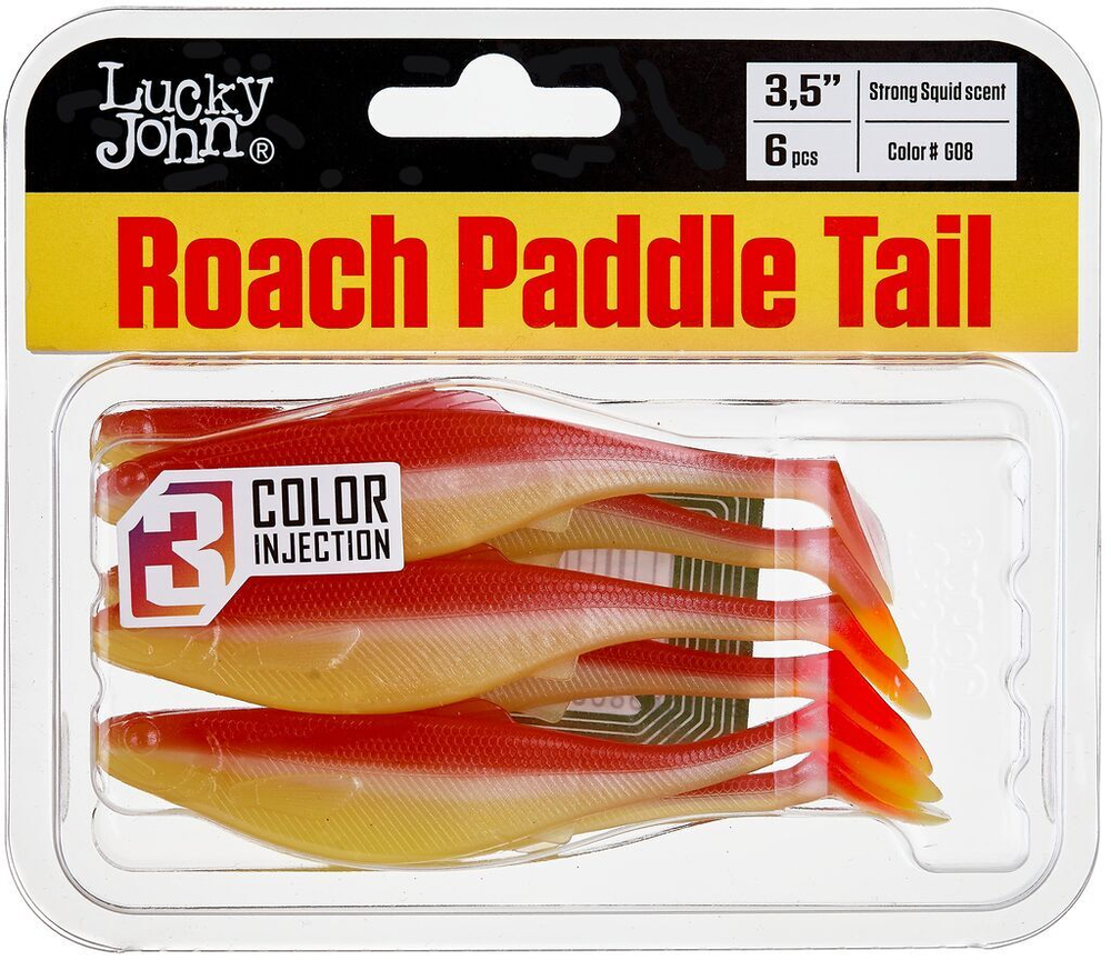 Виброхвосты съедобные LJ Pro Series ROACH PADDLE TAIL 3.5in (8,89 см), цв. G08, 6 шт.