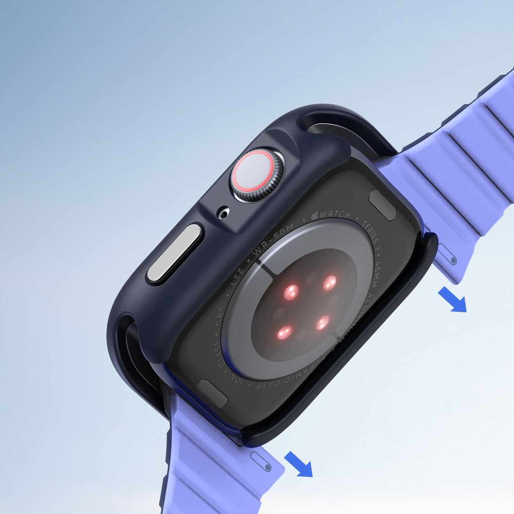 Чехол-бампер для часов Apple Watch серия 10, размер 42мм, темно-синий с оранжевыми вставками (Midnight/Orange) от Dux Ducis, серия Bamo Series