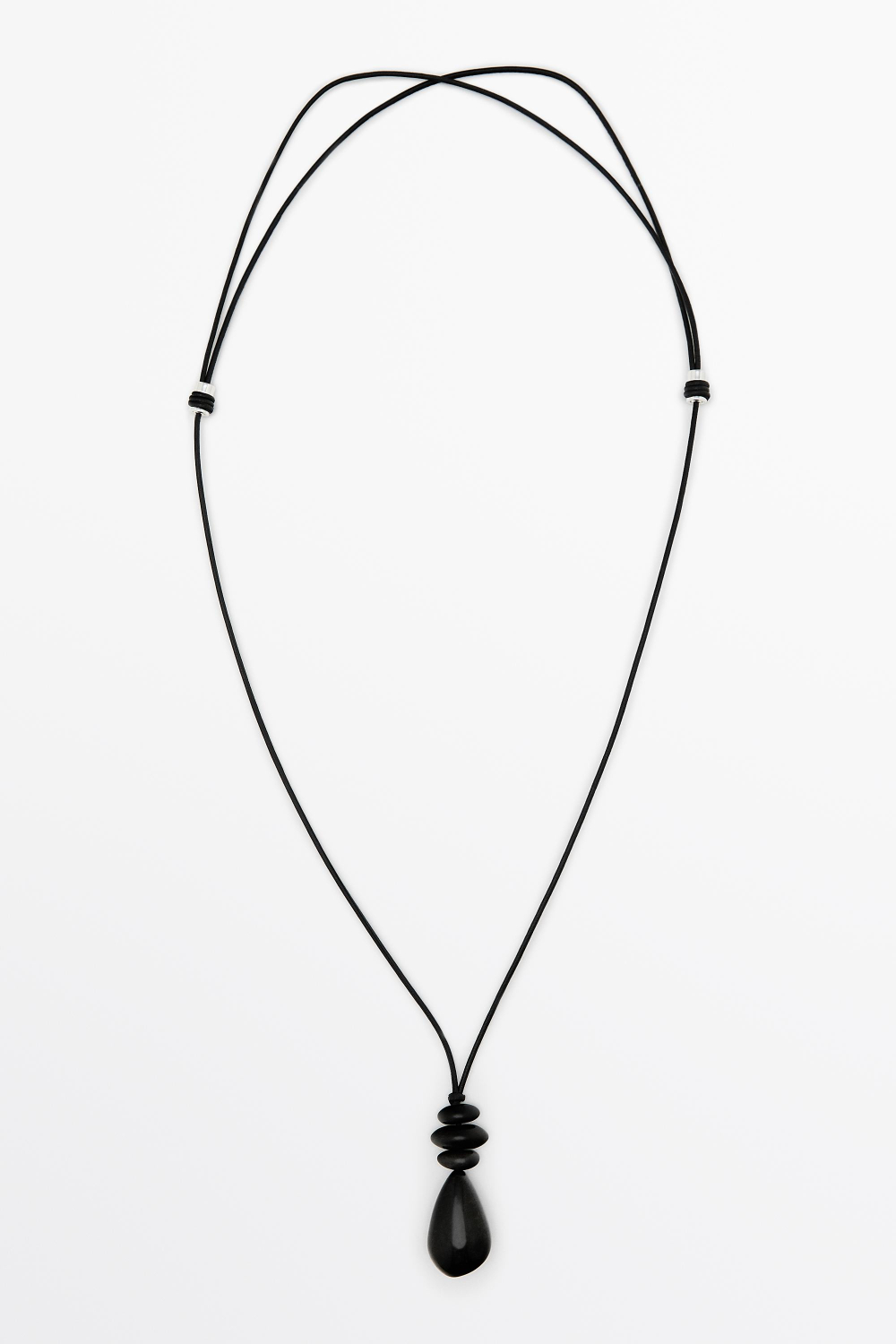 Massimo Dutti Длинное кожаное ожерелье, украшенное камнями, черный