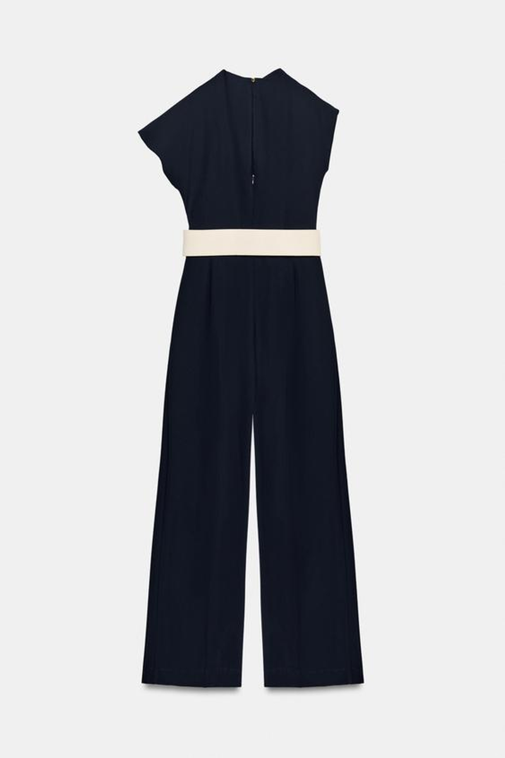 ZARA КОМБИНЕЗОН С АСИММЕТРИЧНЫМ РУКАВОМ И ПОЯСОМ, МОРСКОЙ СИНИЙ