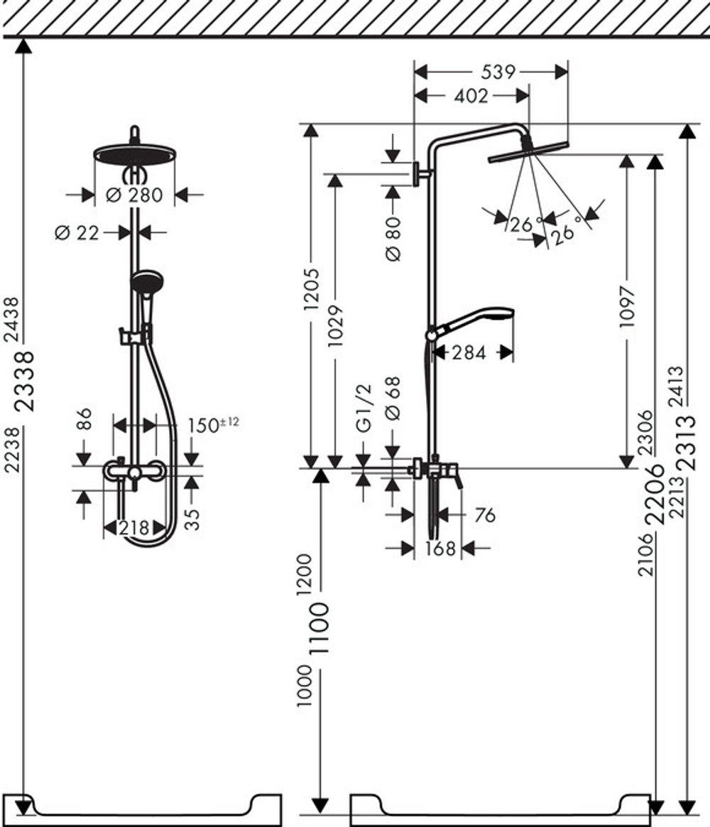 Croma Select 280 Air 1jet Showerpipe с однорычажным смесителем 26791000