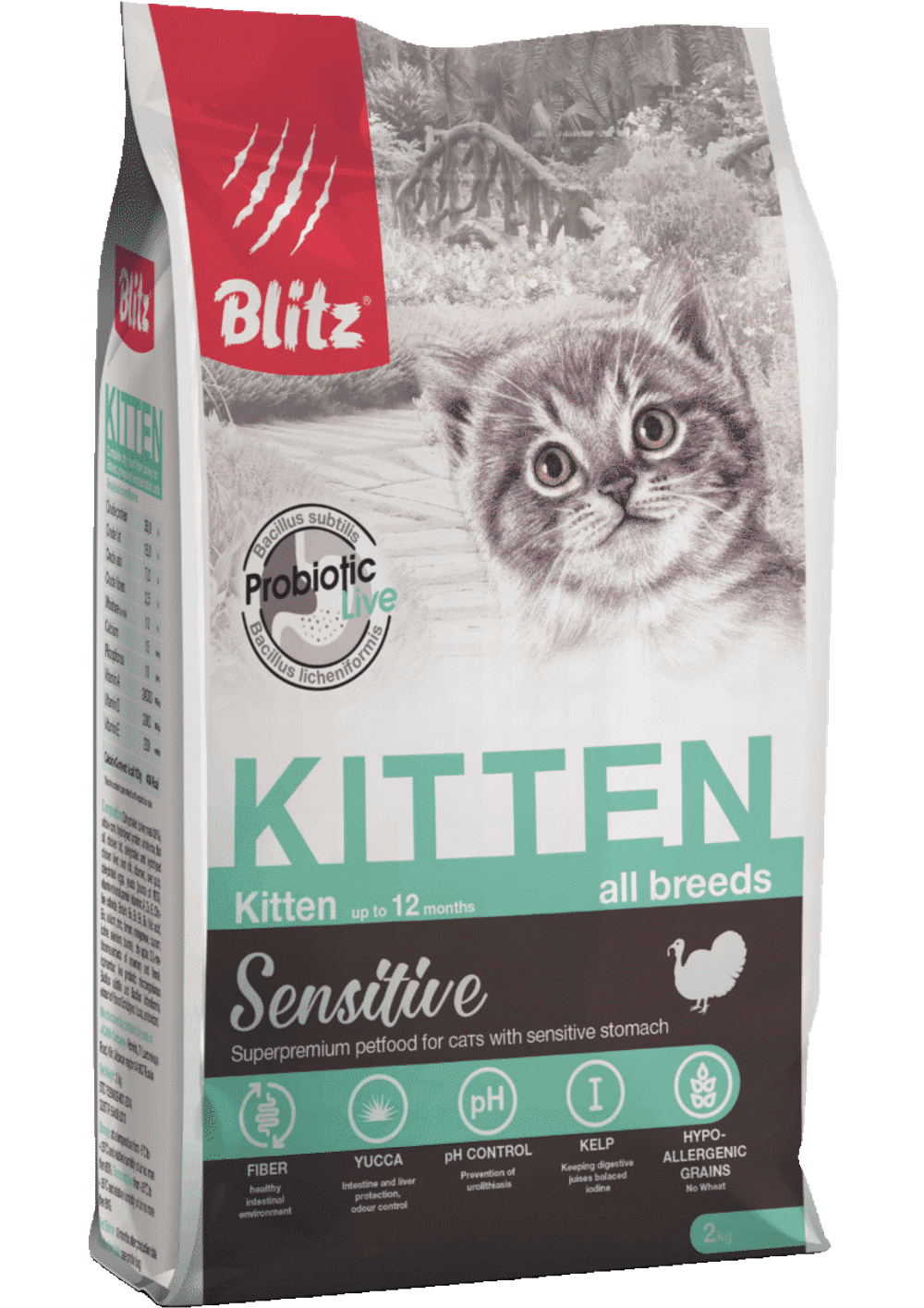 Сухой корм для котят, беременных и кормящих кошек Blitz Sensitive Kitten All Breeds с индейкой, 10 кг