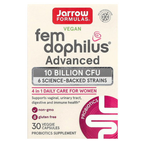 Jarrow Formulas, Vegan Fem Dophilus, улучшенный продукт, 10 млрд КОЕ (250 мг), 30 растительных капсул
