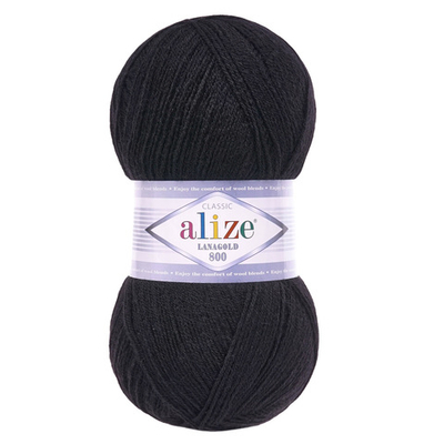 Пряжа Alize (Ализе) Lana Gold 800 / уп.5 мот. по 100 г, 800м, 060 черный A