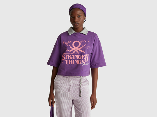 Benetton Укороченная футболка свободного кроя Stranger Things, фиолетовый