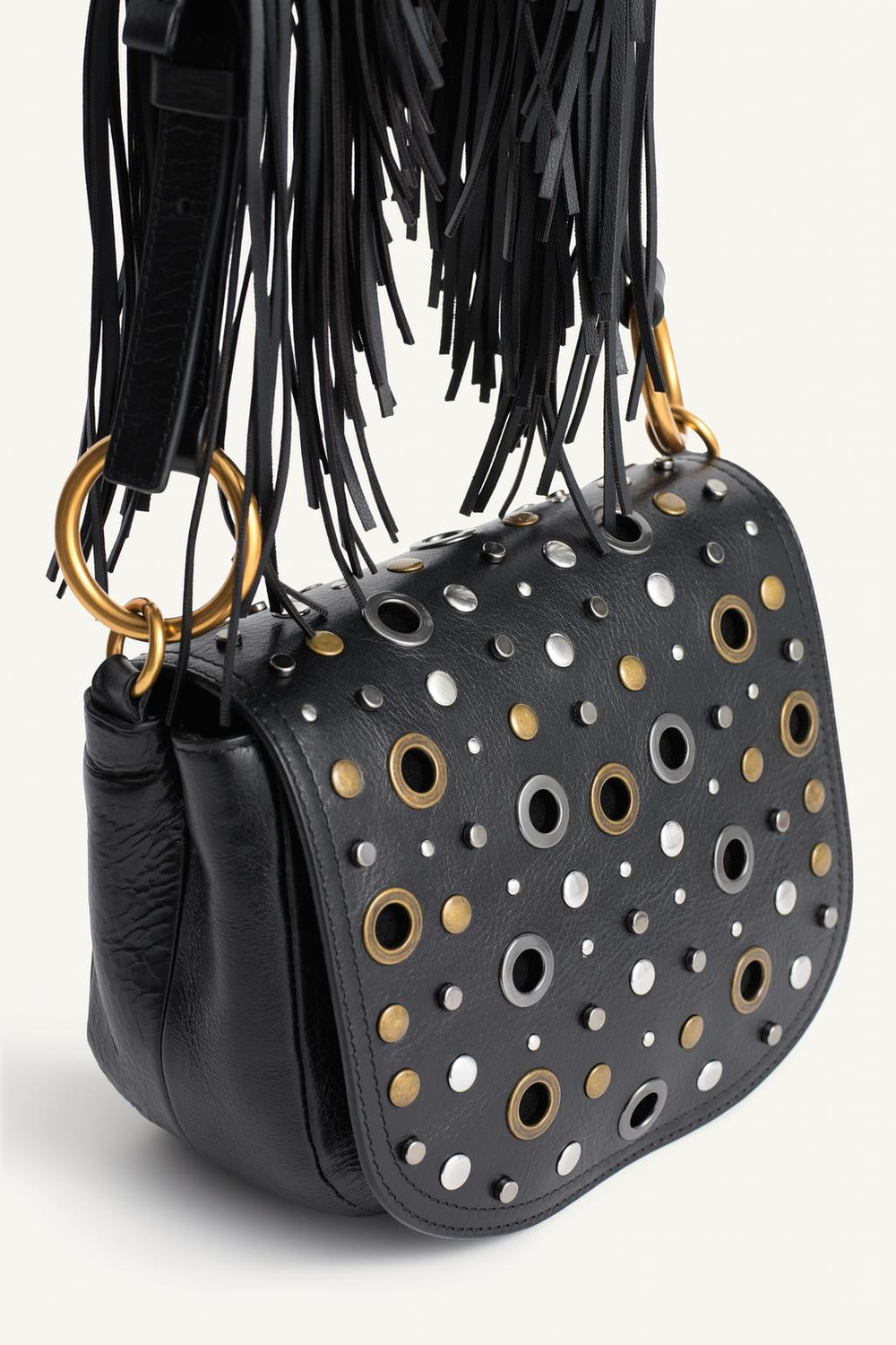 ZARA КОЖАНАЯ СУМКА ЧЕРЕЗ ПЛЕЧО С ЗАКЛЕПКАМИ — LIMITED EDITION, ЧЕРНЫЙ