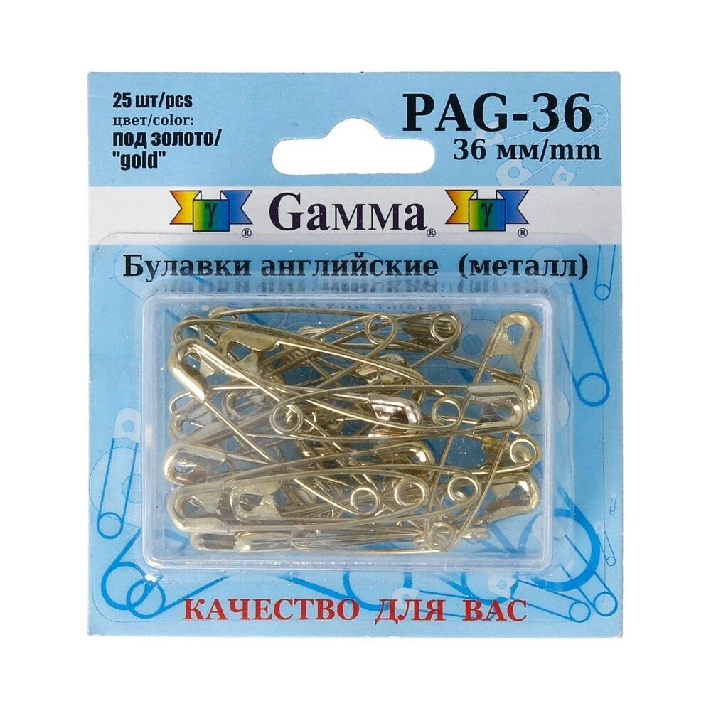 Булавки английские l=36 мм, золото, 25 шт, Gamma PAG-36