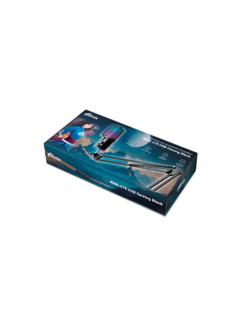 RITMIX RDM-278 USB Gaming Black {Подключение  Type-C - USB A / Type-C, Jack 3,5 мм на наушники; размеры микрофона: 5 * 15* 5 см}