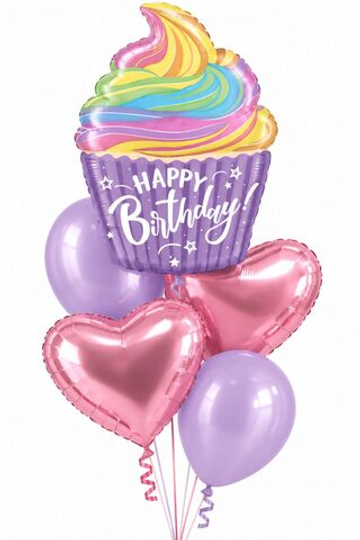 Фонтан шаров "Кекс на Happy Birthday"