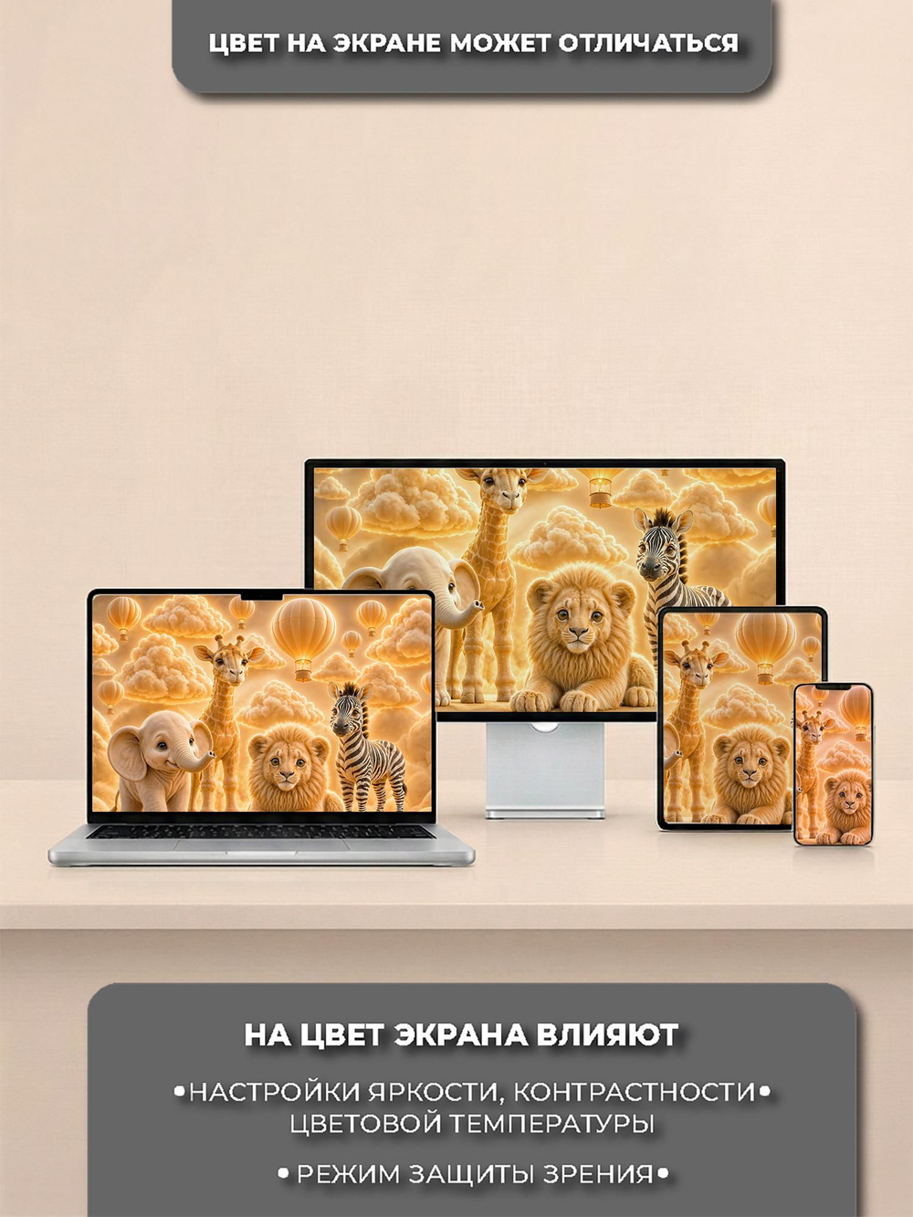 Фотообои на стену в детскую 3D Для девочки и мальчика "Зверята в Африке"