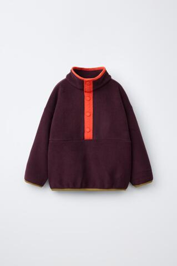 ZARA ФЛИСОВАЯ ТОЛСТОВКА COLORBLOCK, ТЕМНО-БОРДОВЫЙ