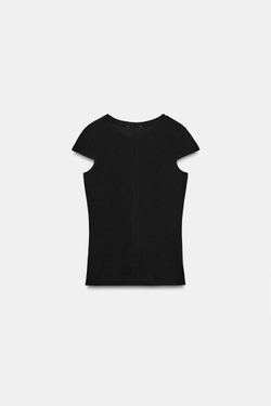 ZARA МИНИМАЛИСТИЧНАЯ ФУТБОЛКА С КОРОТКИМИ РУКАВАМИ, ЧЕРНЫЙ