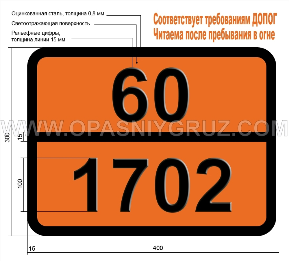 Табличка Опасный груз 60-1702 1122-ТЕТРАХЛОРЭТАН