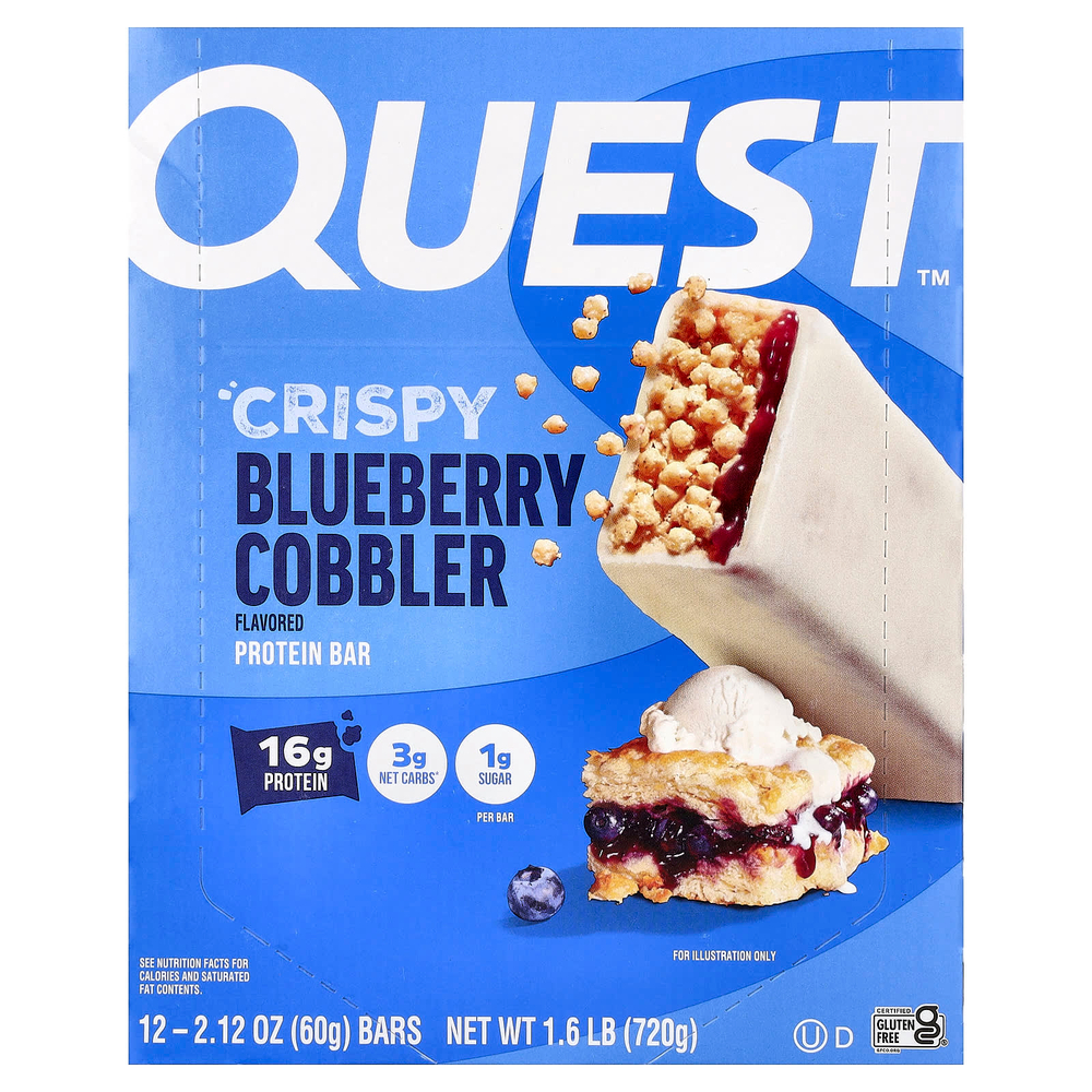 Quest Nutrition, протеиновый батончик, хрустящий пирог с голубикой, 12 батончиков по 60 г (2,12 унции)