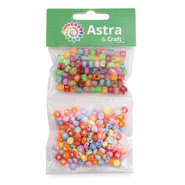 Бусины пластик набор Цифры и сердце, пластик, 2х20гр Astra&Craft, CN2038-6590