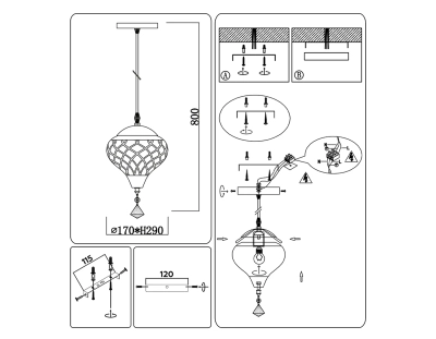 Светильник подвесной TR8441 WH белый E27 max 40W D170*800