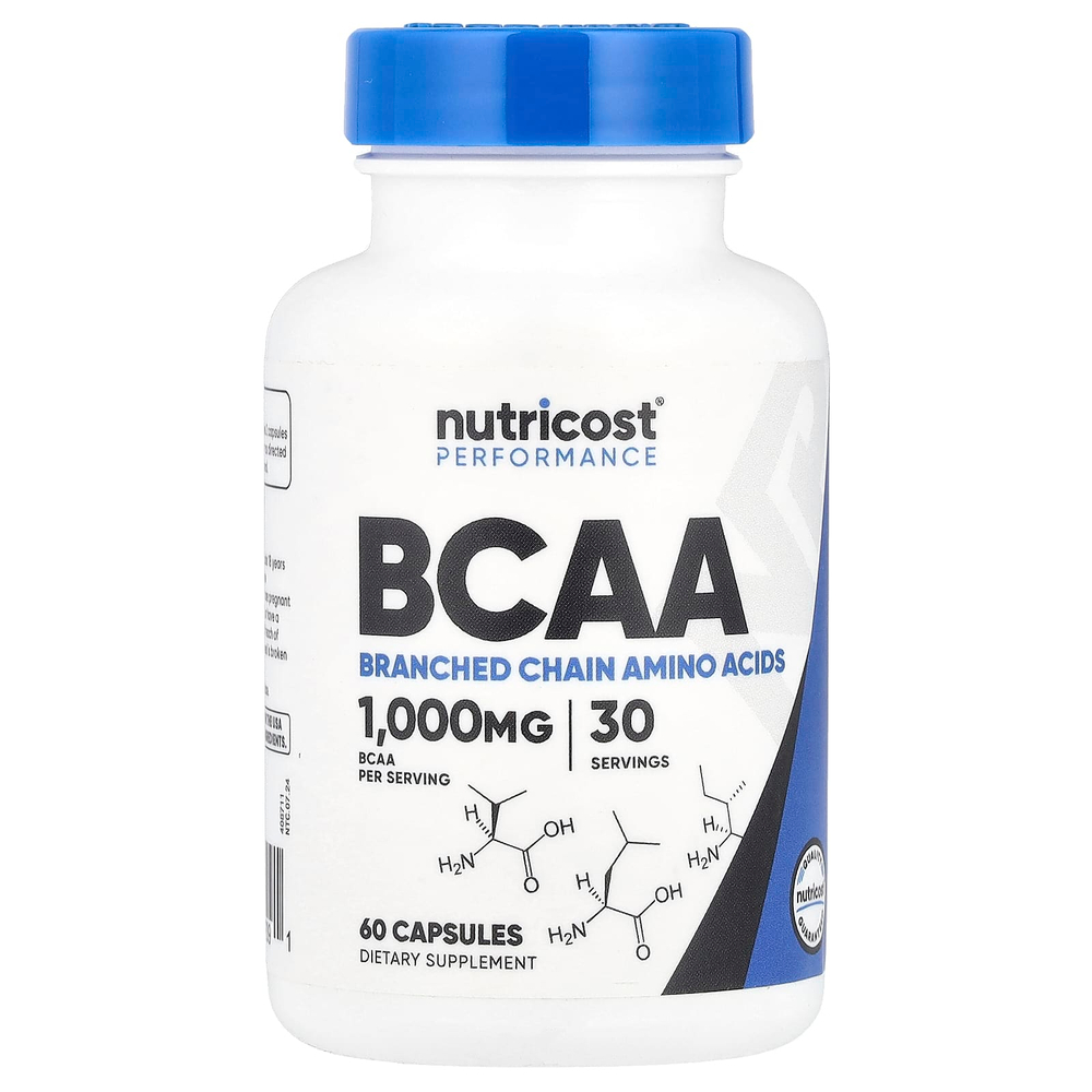 Nutricost, Performance, BCAA, 60 капсул (500 мг в 1 капсуле)