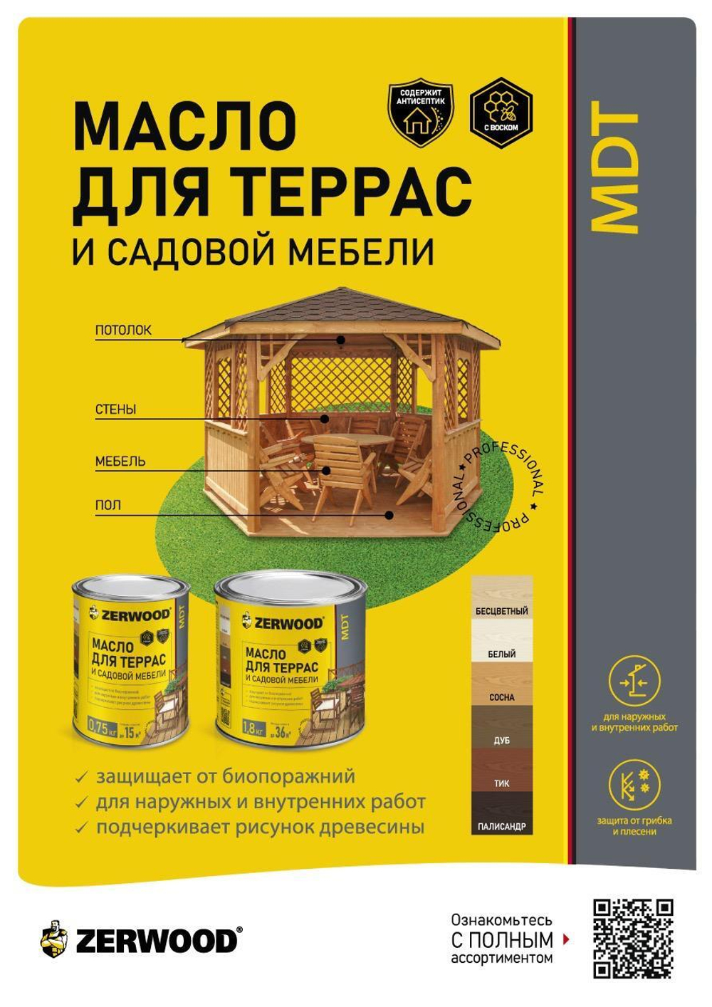 ZERWOOD MDT  Масло для террас и садовой мебели Белый 1,8кг (ИжСинтез)